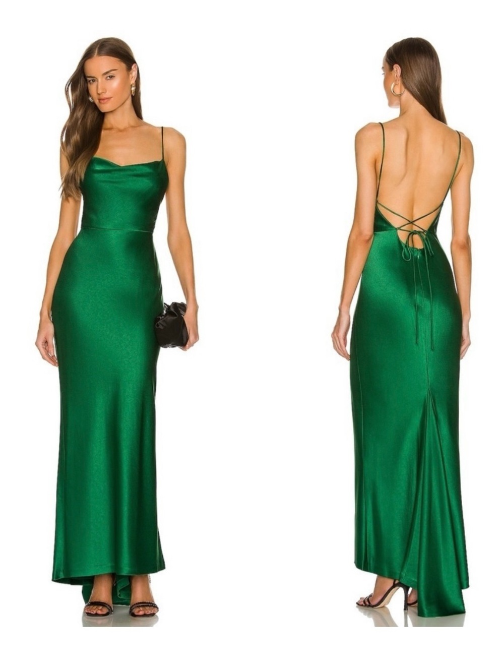 Alice + Olivia Emerald Green Satin Slip Gown size 2